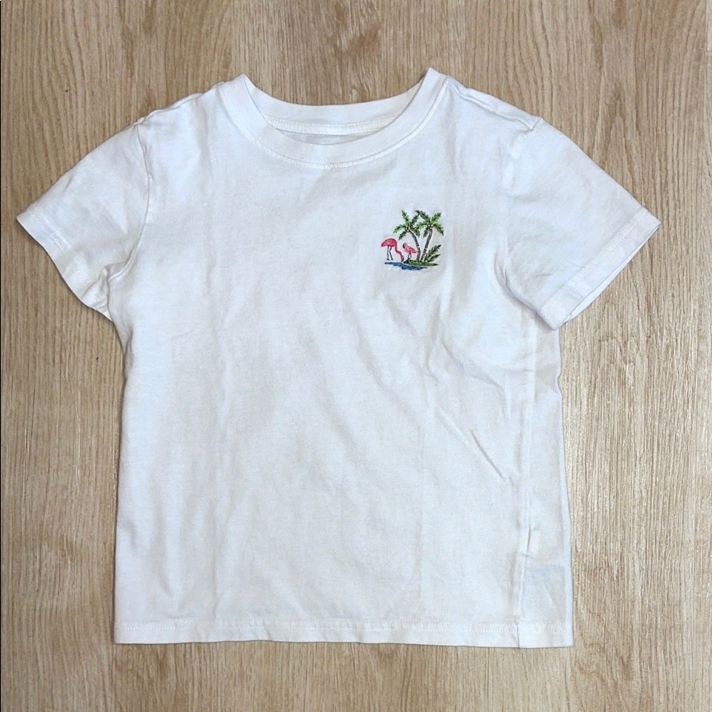 Janie and Jack Embroidered Flamingo Palm Trees White T-Shirt size 5